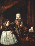 VELAZQUEZ, Diego Rodriguez de Silva y Prince Baltasar Carlos with a Dwarf r oil on canvas